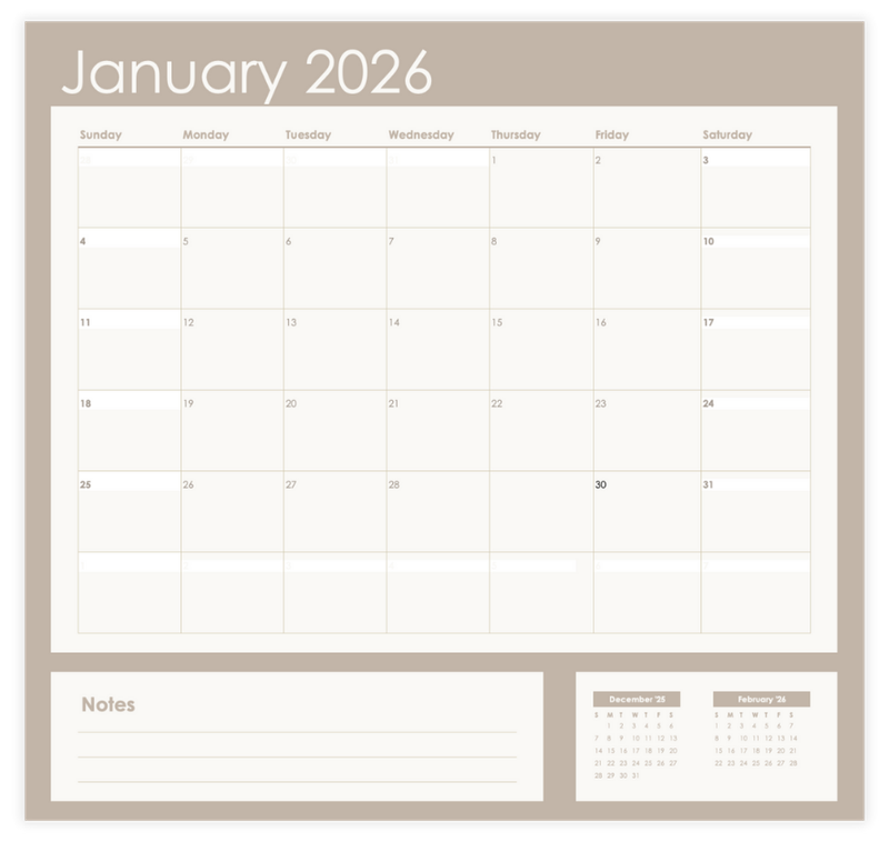 Beige Aesthetic Calendar January 2026