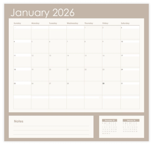 Download Now Beige Aesthetic Calendar January 2026