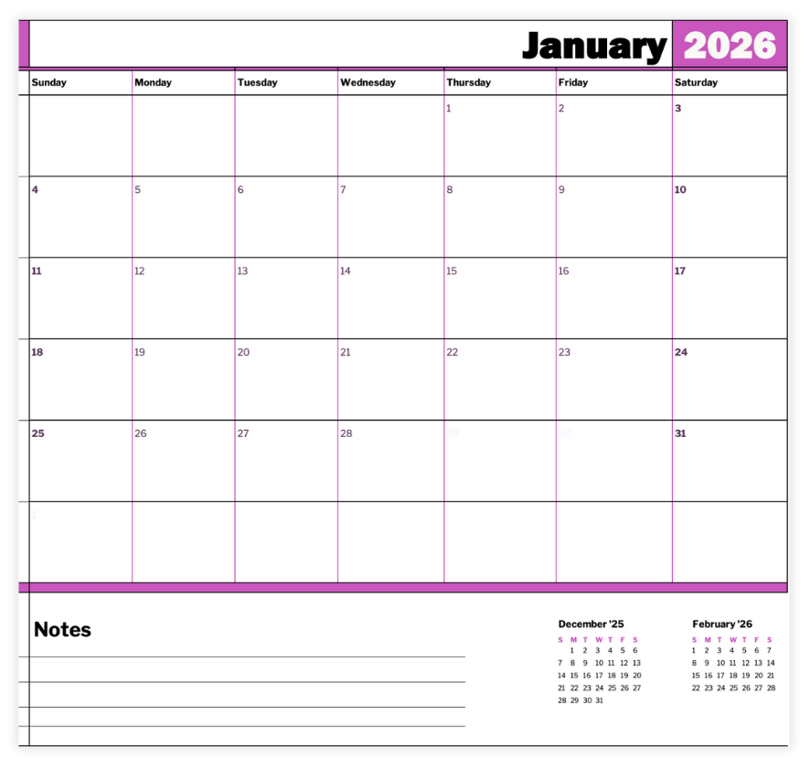 Printable monthly calendar with lines