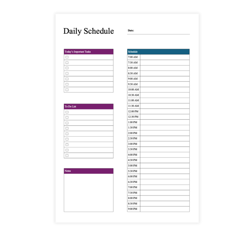 Daily Schedule Template