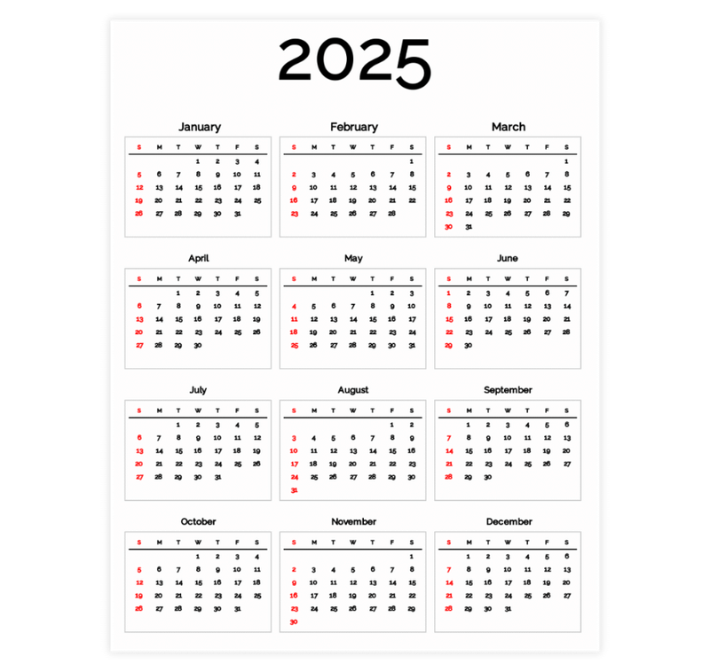 12 month one page calendar