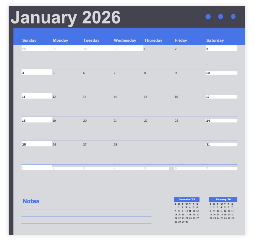 Print January Calendar