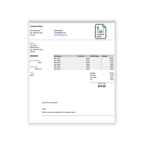 Download Now Excel Invoice Template
