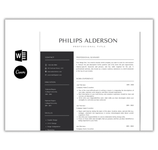 Download Now Bold Sidebar Resume Template with Cover Letter and Thank You Letter