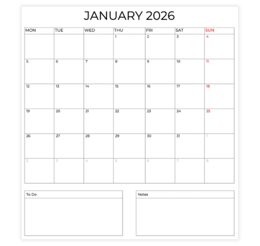 Download Now 12-month calendar template with notes