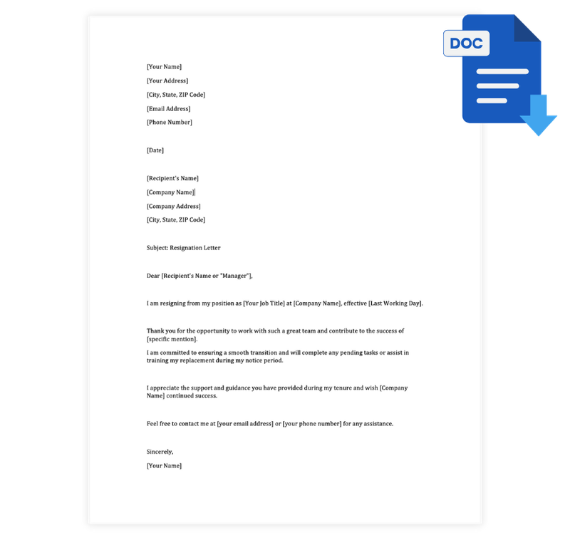 Resignation Letter Template - Google Docs