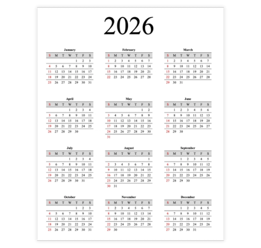 Download Now 2026 Yearly Calendar Template