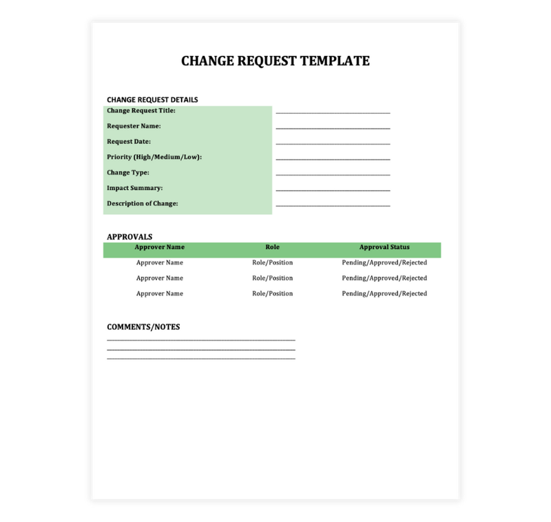 Simple Green Change Request Template