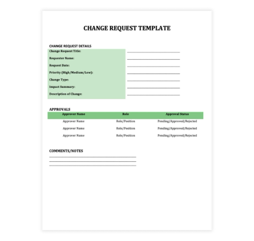 Download Now Simple Green Change Request Template