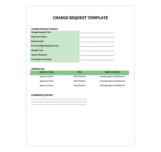 Major Change Request Examples Free Project Management Templates