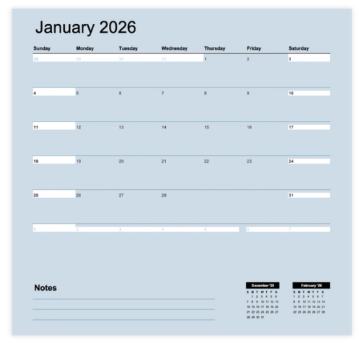 Download Now Monthly calendar template with notes