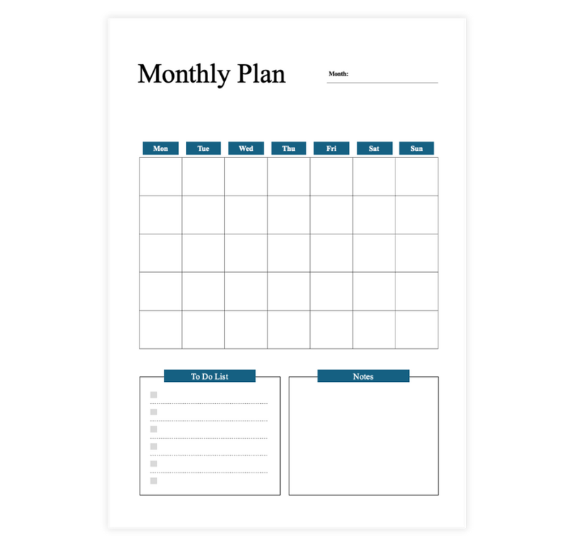 Blue Monthly Plan Template