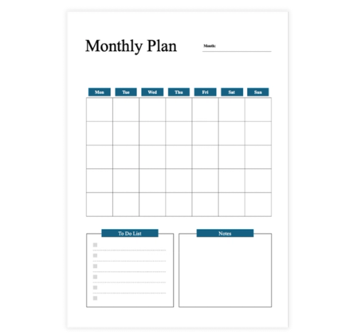 Download Now Blue Monthly Plan Template