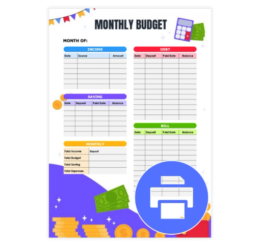 Download Now Colorful Printable Monthly Budget Template