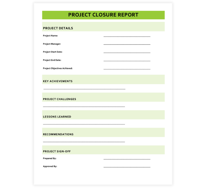 Simple Green Project Closure Report Template