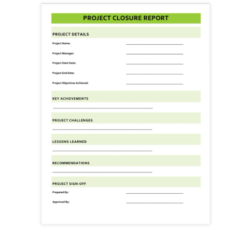 Download Now Simple Green Project Closure Report Template