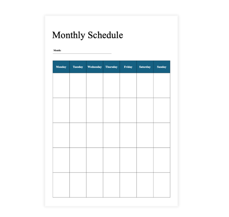 Monthly Schedule Template