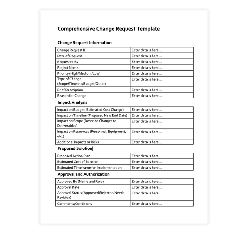 Black Change Request Template
