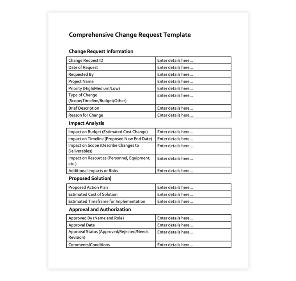 Major Change Request Examples Free Project Management Templates