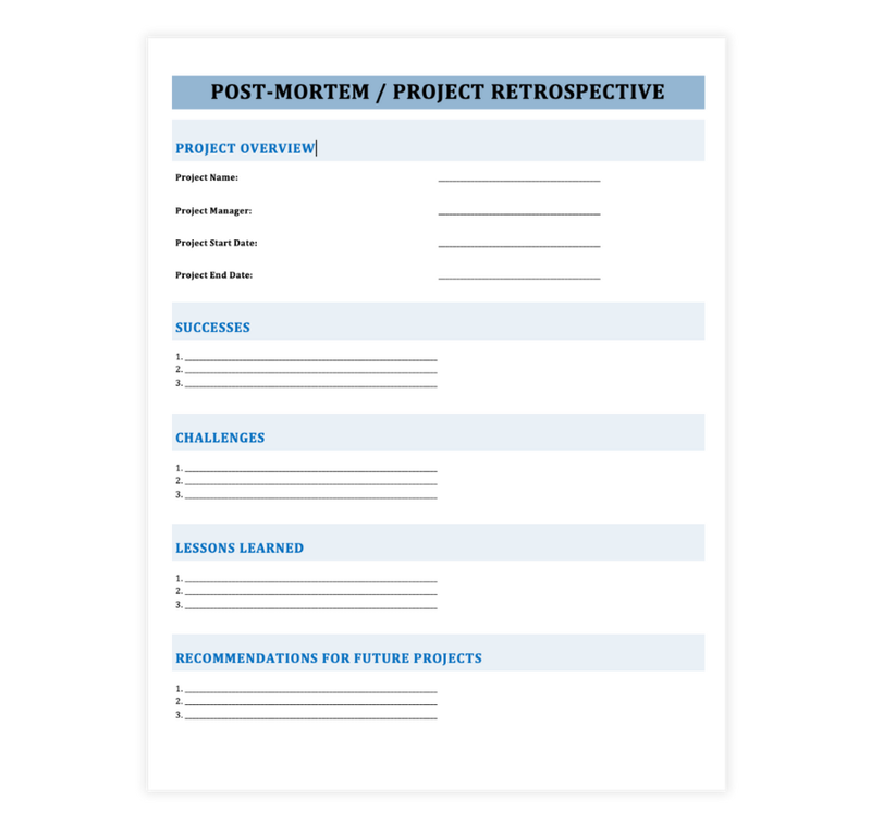 Simple Blue Post Mortem Template
