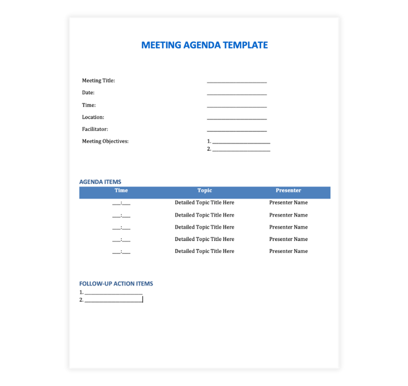 Simple Blue Meeting Agenda Template