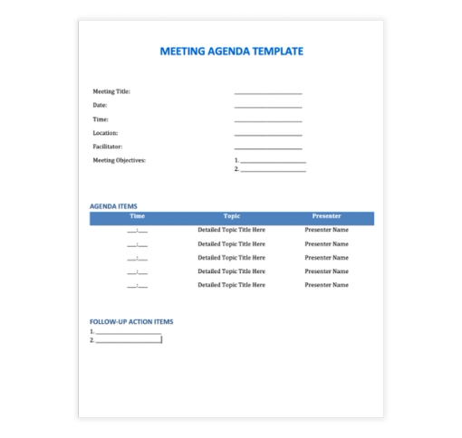 Download Now Simple Blue Meeting Agenda Template