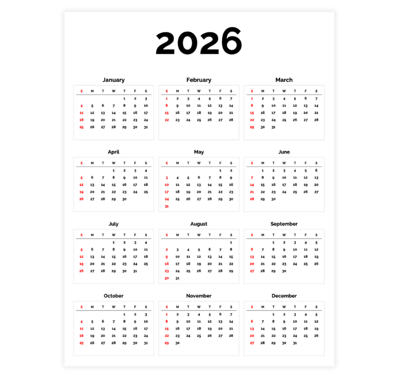 12 month one page calendar