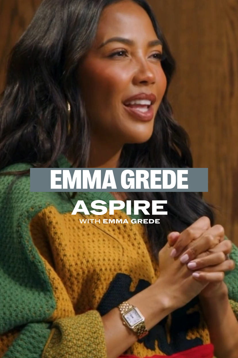aspire with emma grede poster with a woman holding a phone