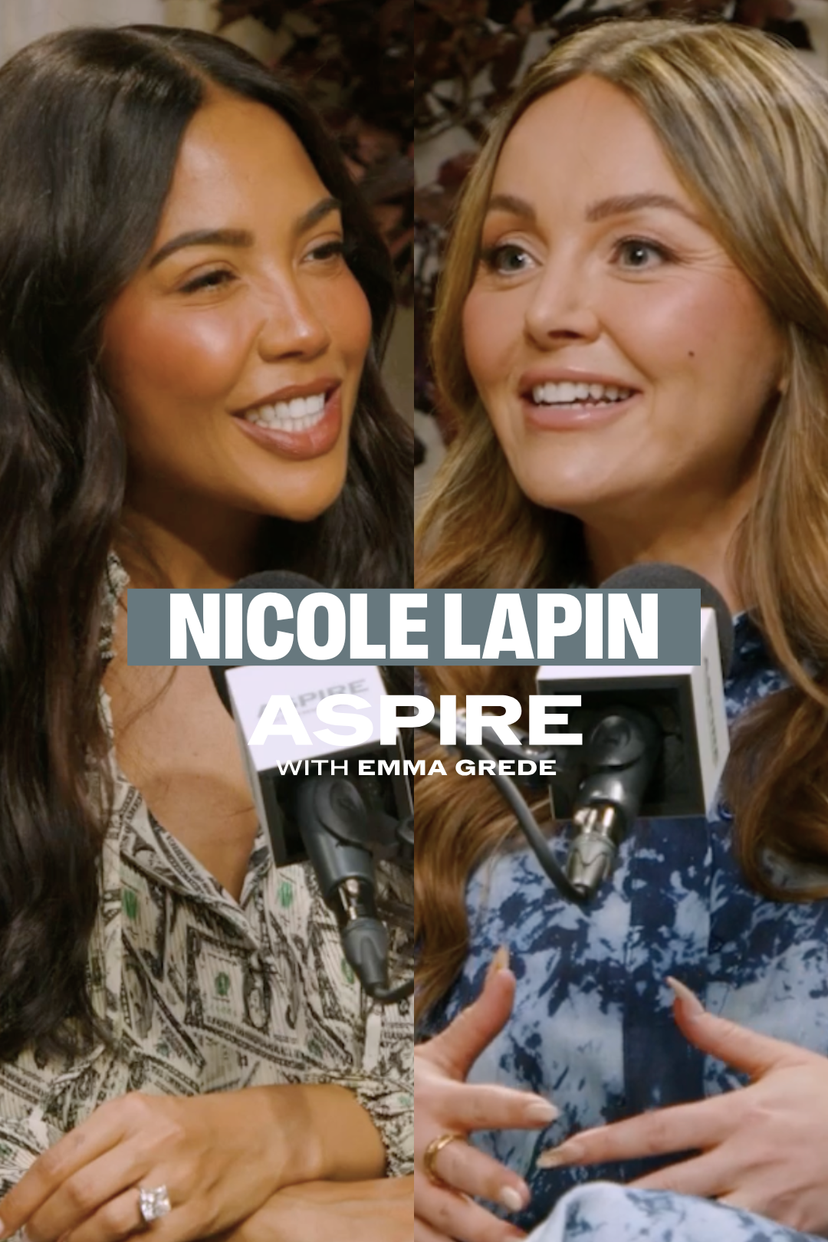 aspire with emma grede poster with a woman holding a phone