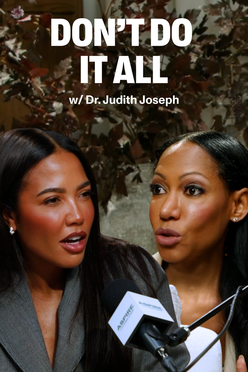 Two women, emma grede speaking into a microphone, with the text "DON'T DO IT ALL w/ Dr. Judith Joseph" overlaid.