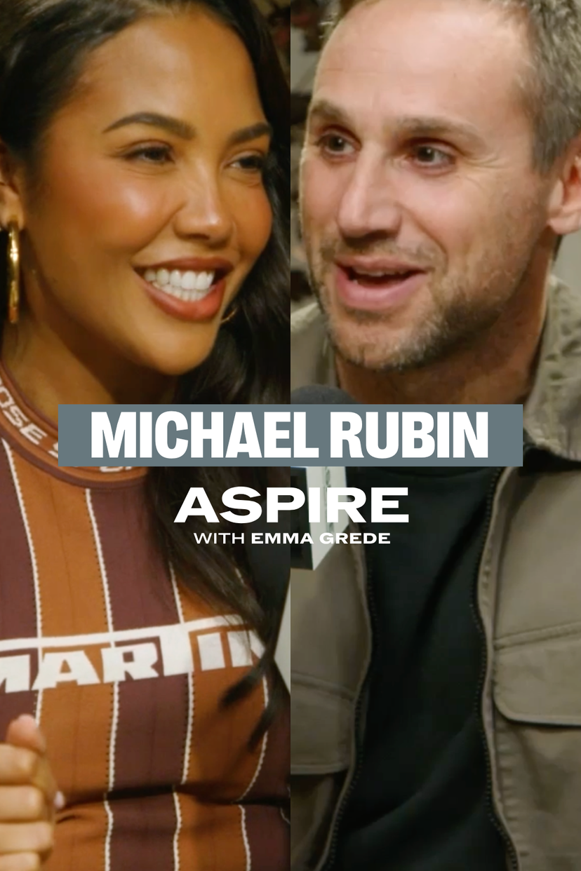 aspire with emma grede poster with a woman holding a phone