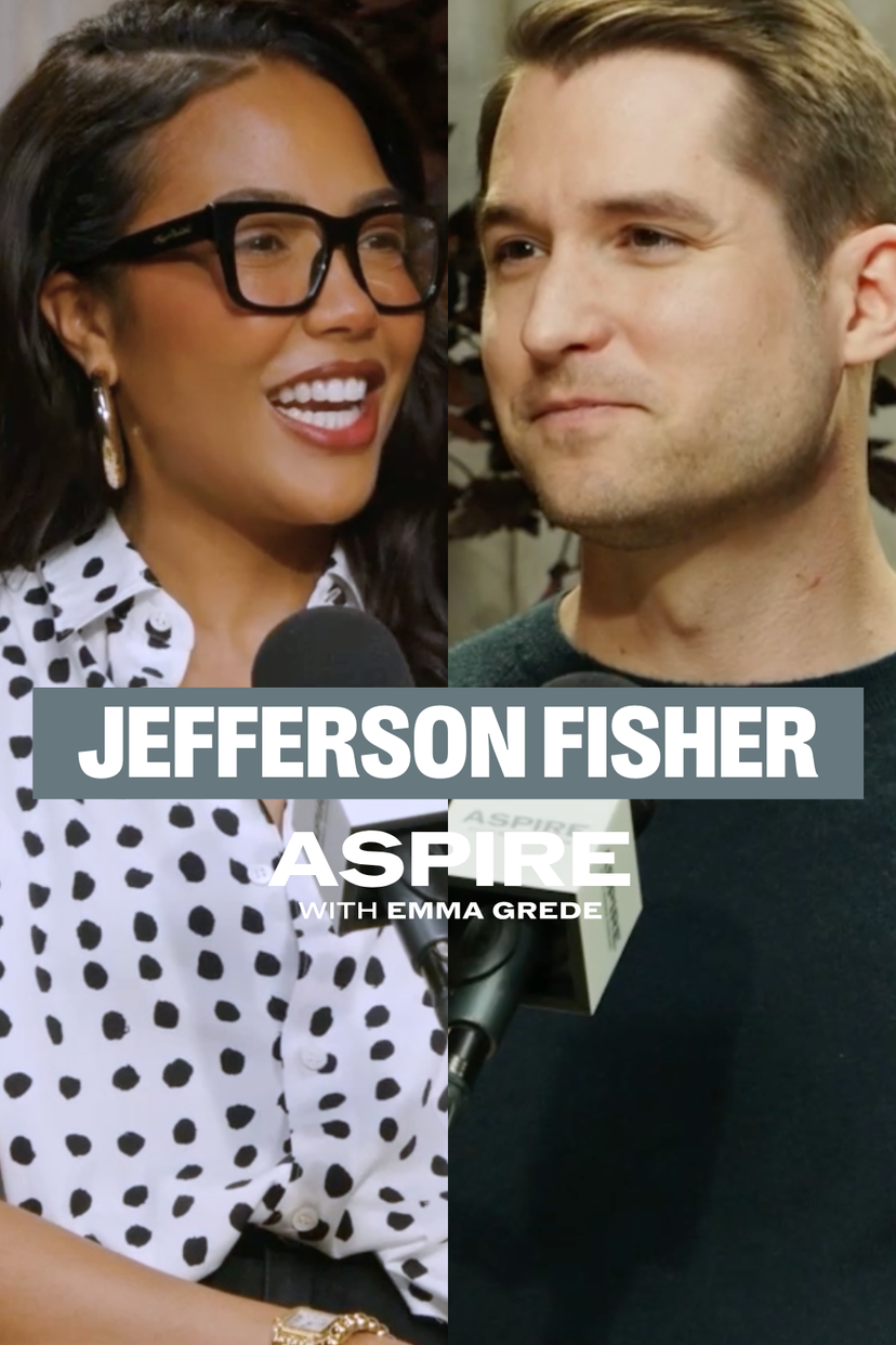 aspire with emma grede poster with a woman holding a phone