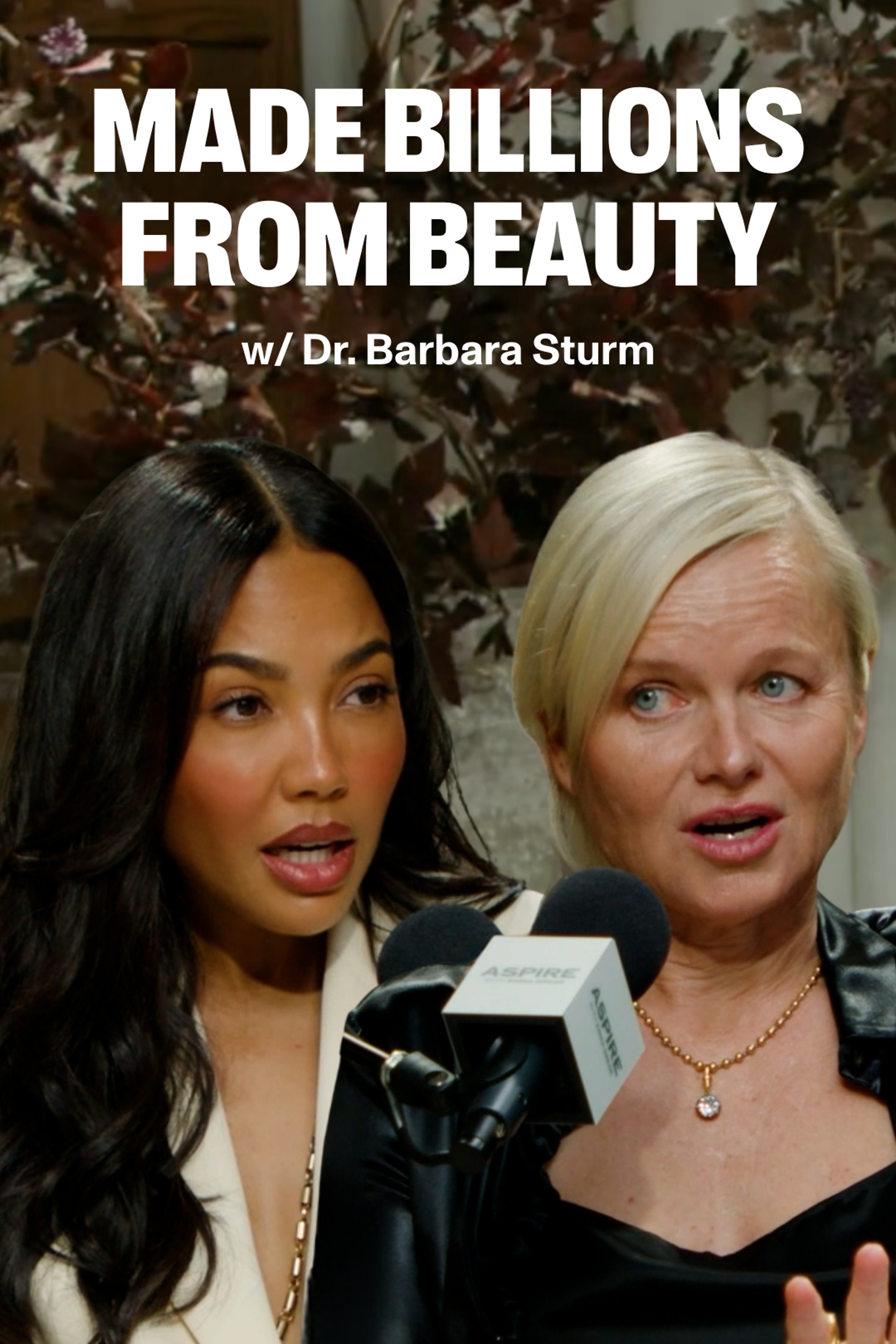 Two women, one with blonde hair (Dr. Barbara Sturm) and one with dark hair (emma grede), speaking into microphones. Text overlay: MADE BILLIONS FROM BEAUTY w/ Dr. Barbara Sturm.