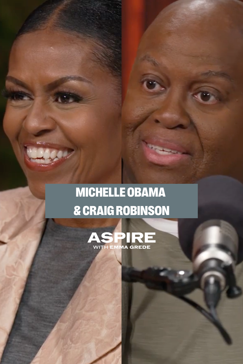 aspire with emma grede poster with a woman holding a phone