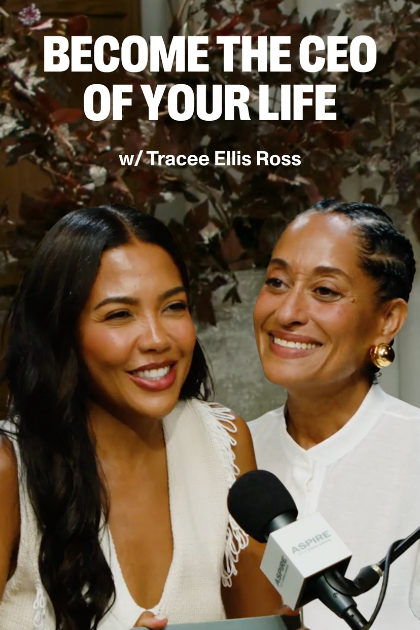 Emma Grede and Tracee Ellis Ross smiling with Aspire branding, and text "BECOME THE CEO OF YOUR LIFE w/ Tracee Ellis Ross".