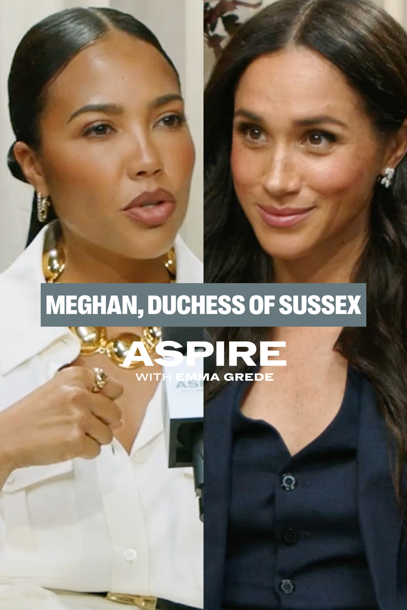 aspire with emma grede poster with a woman holding a phone