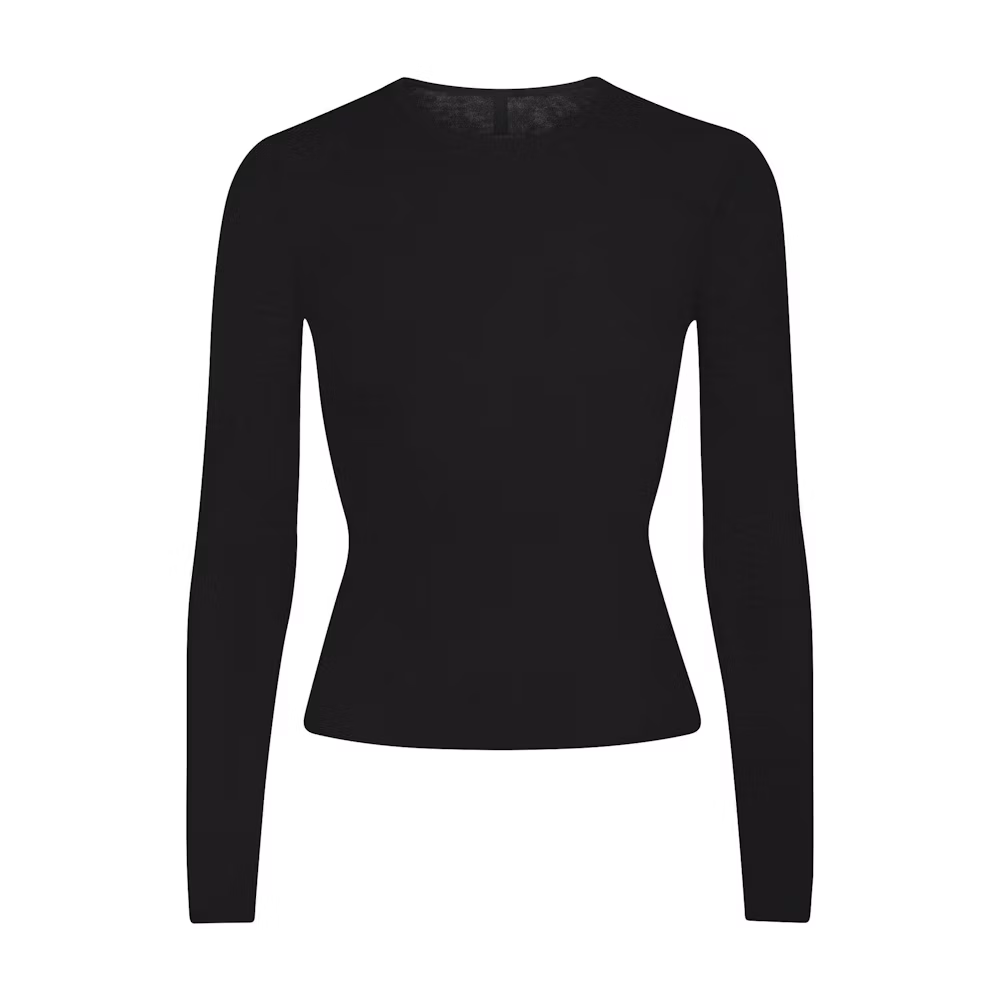 Black fitted long-sleeve crew neck top by SKIMS.