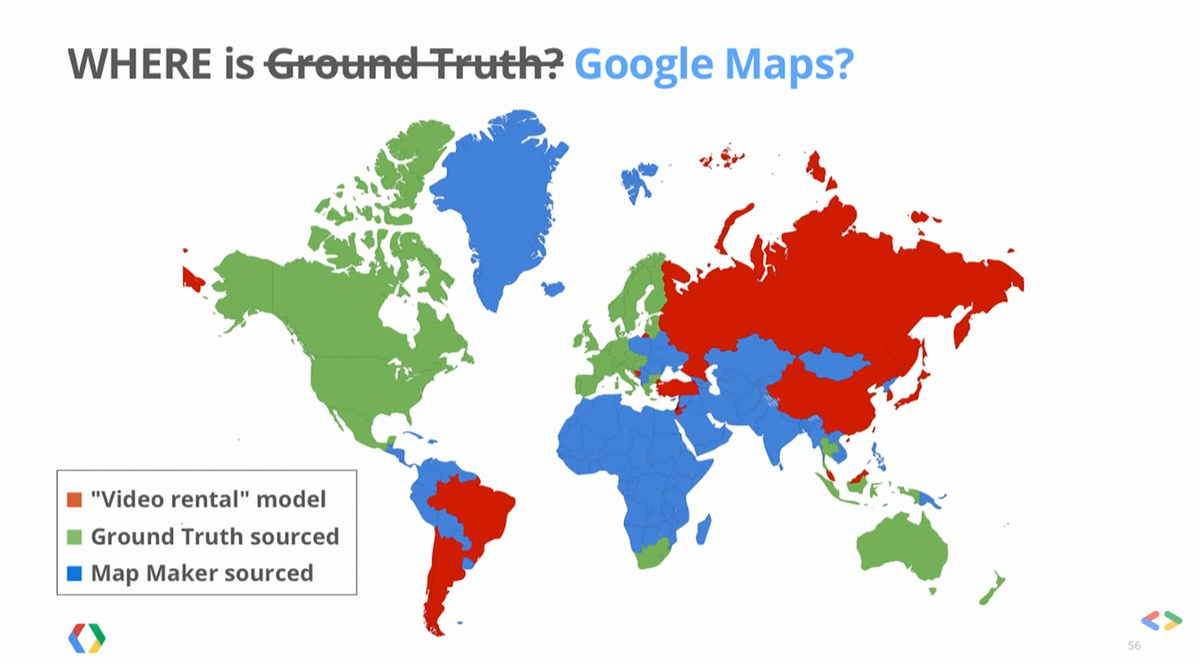 Map of where Google Maps got its data