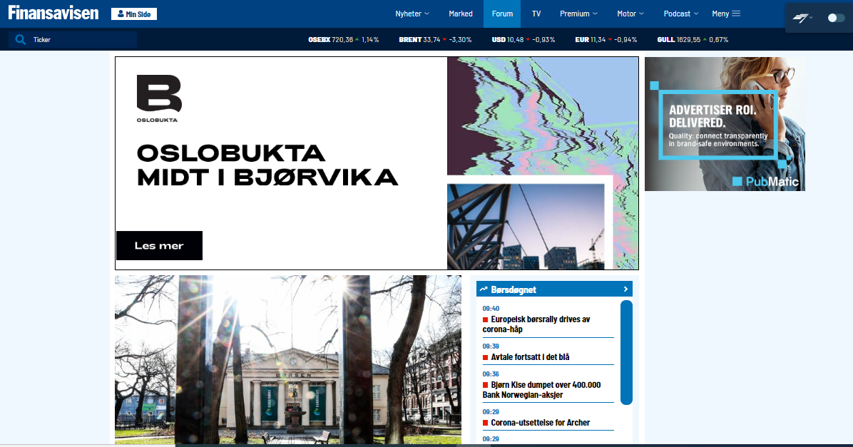 Banner i desktop-versjon på Finansavisen