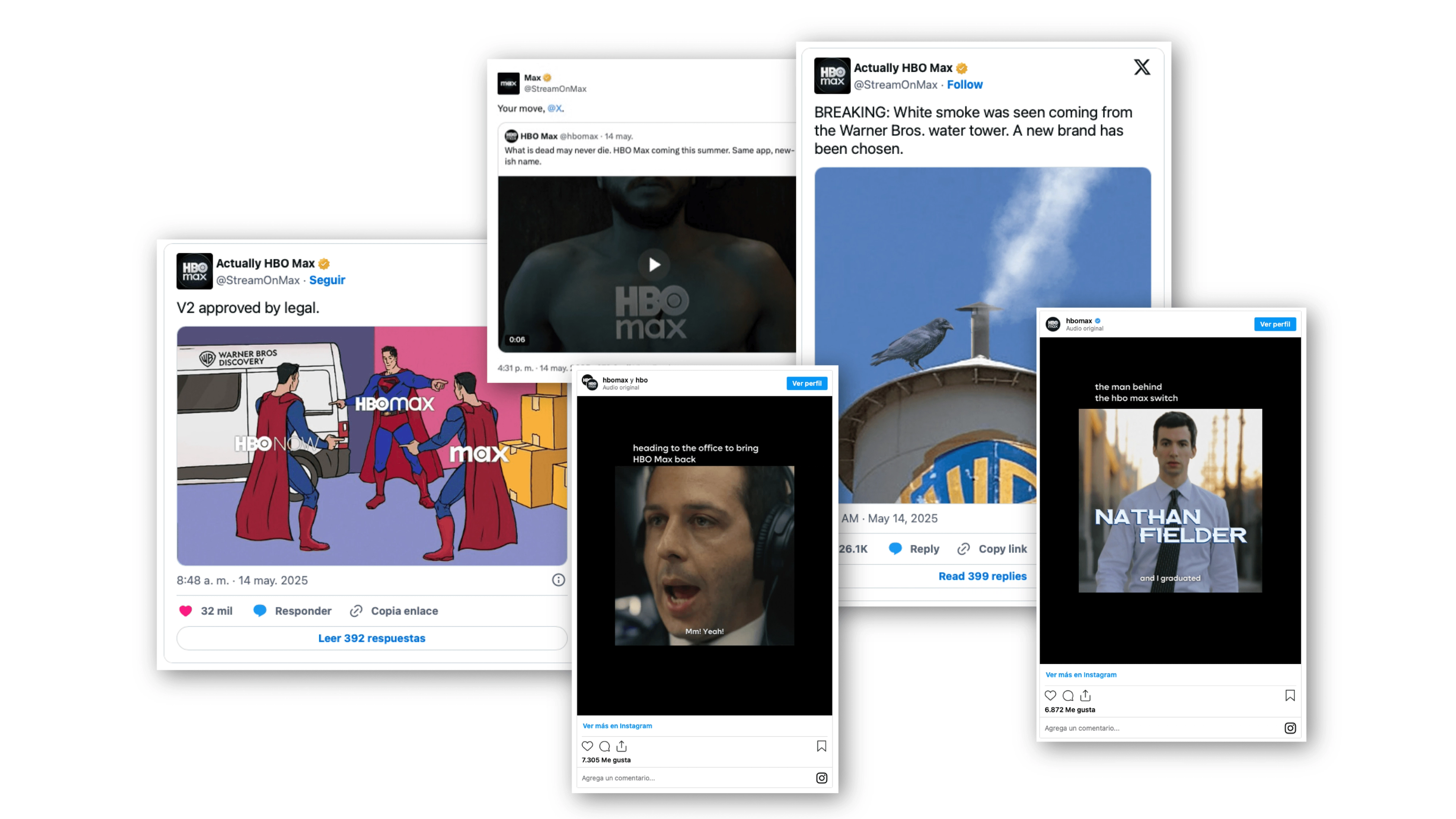 Collage of HBO Max and Max social media posts and memes reacting to the HBO Max name switch and branding confusion