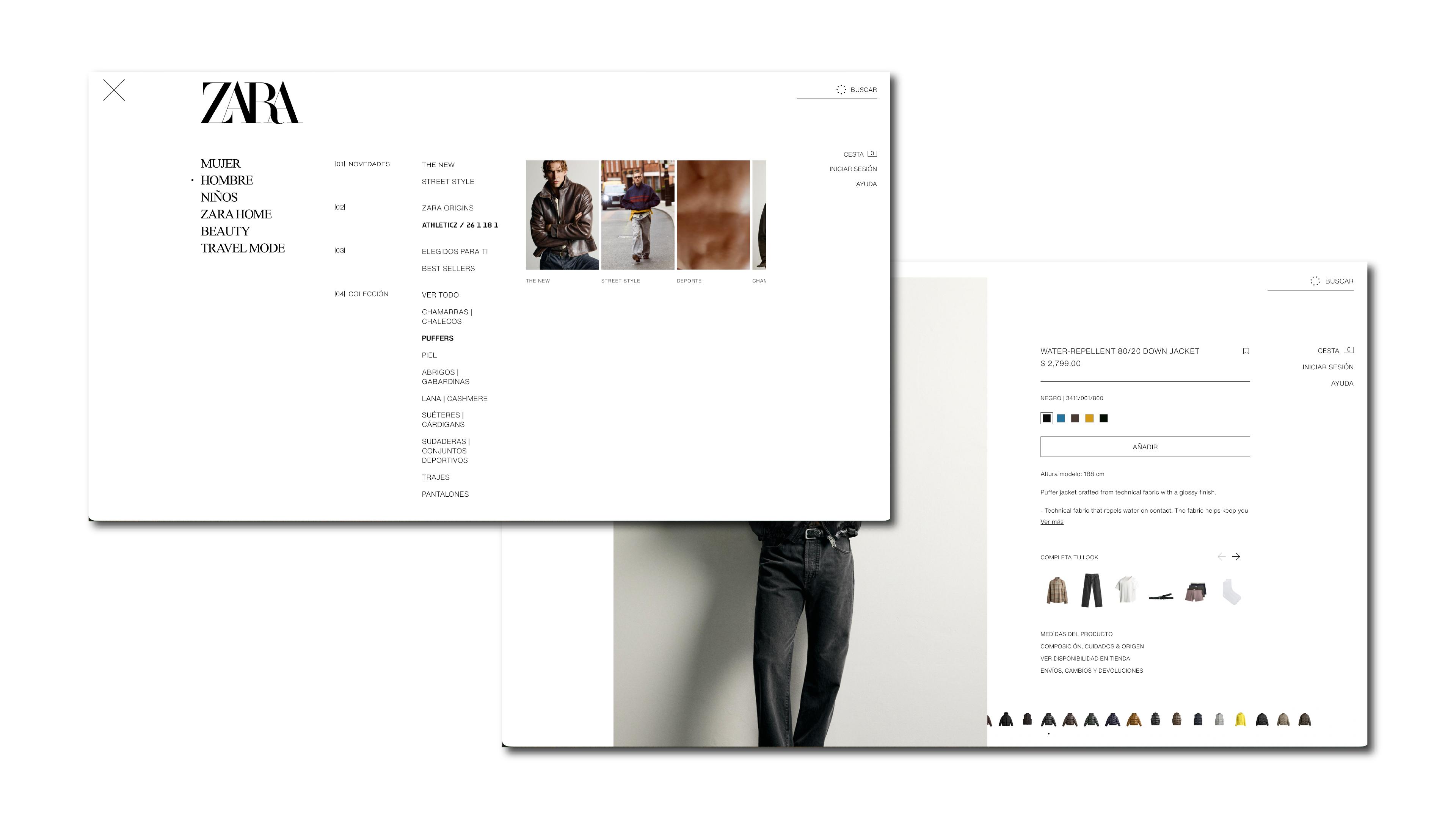zara website desktop screens