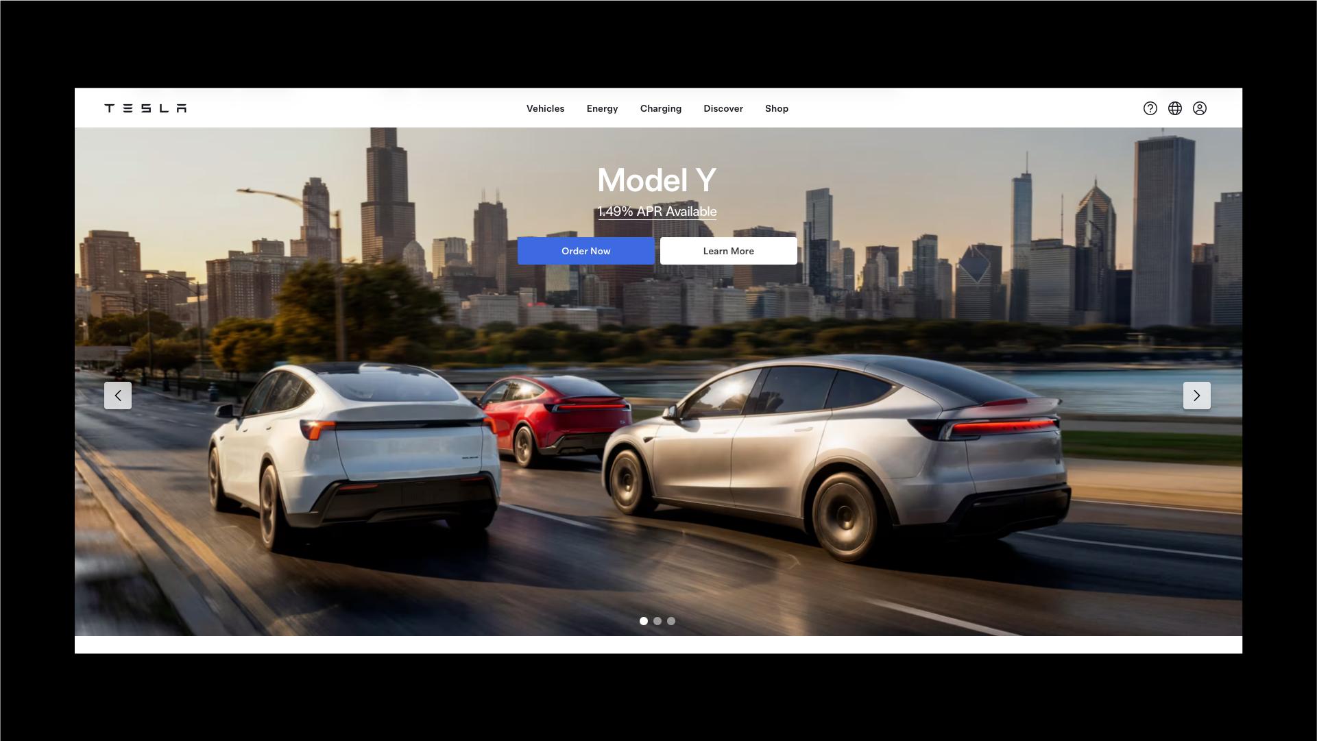 Teslas website snapshot