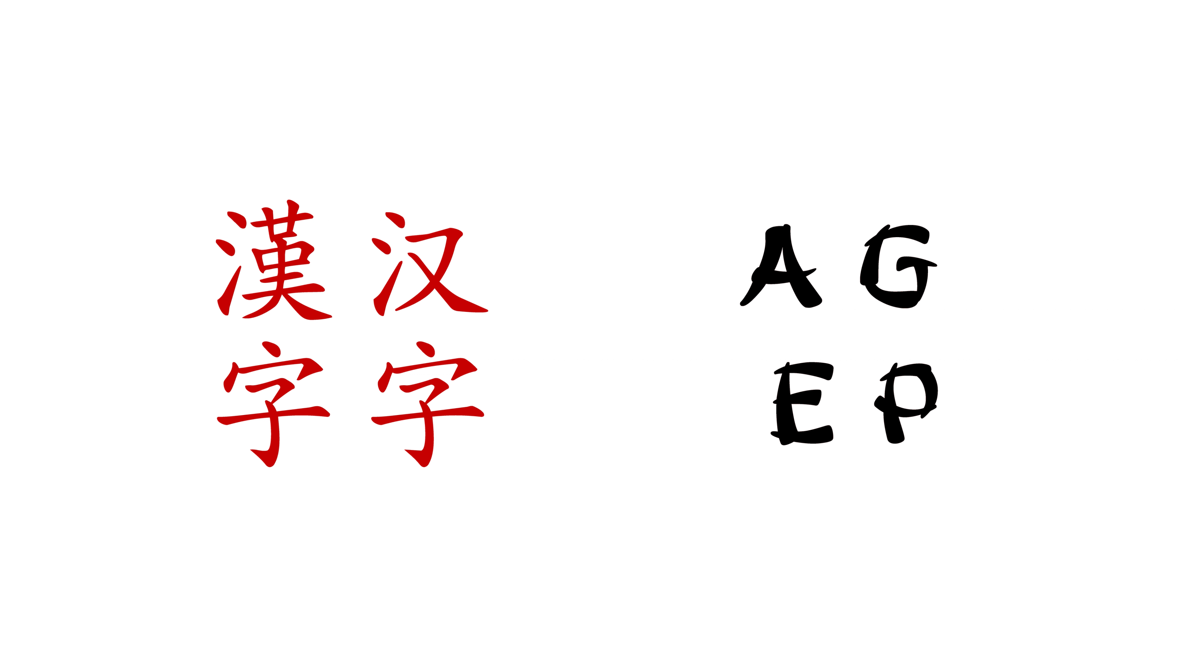Chinese characters displayed beside Latin letters rendered in a chop suey–style typeface for visual comparison.