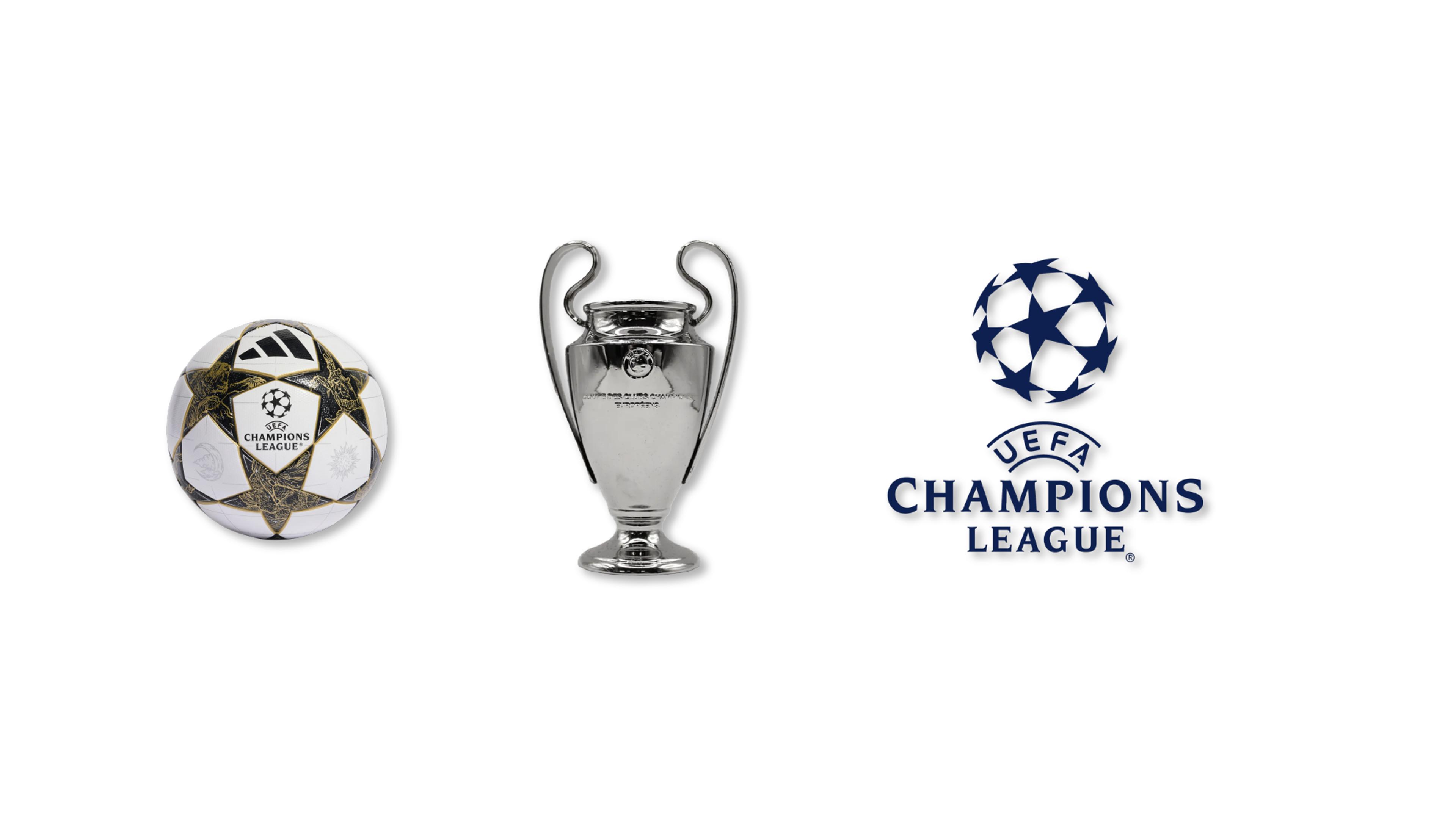champions league cup, ball and logo