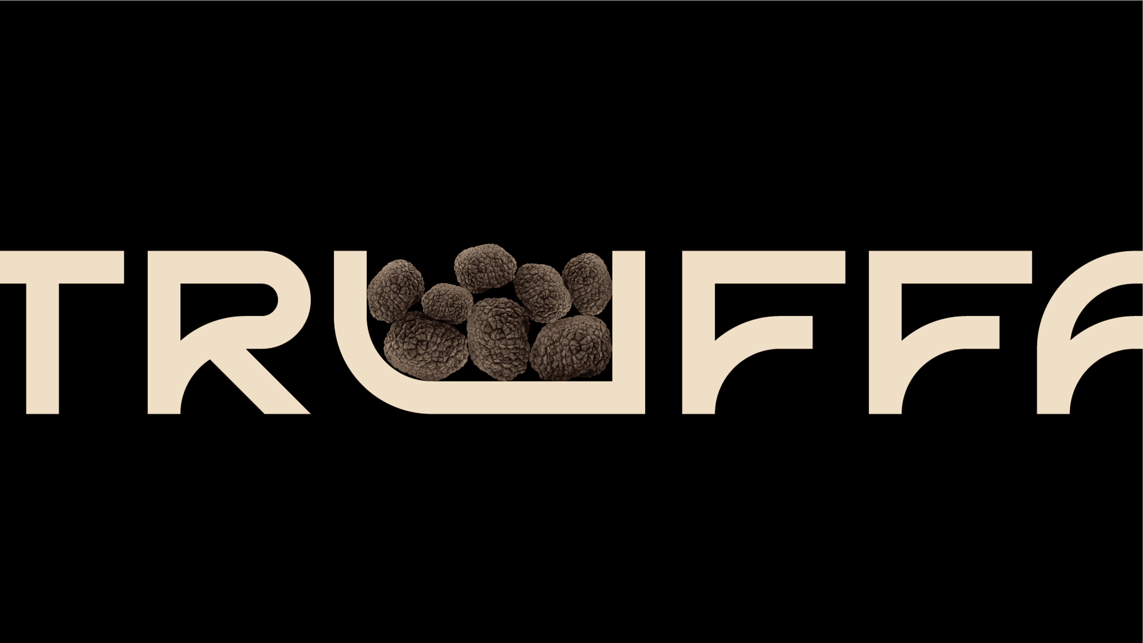 Truffle brand wordmark with real truffles integrated into the lettering on a black background.