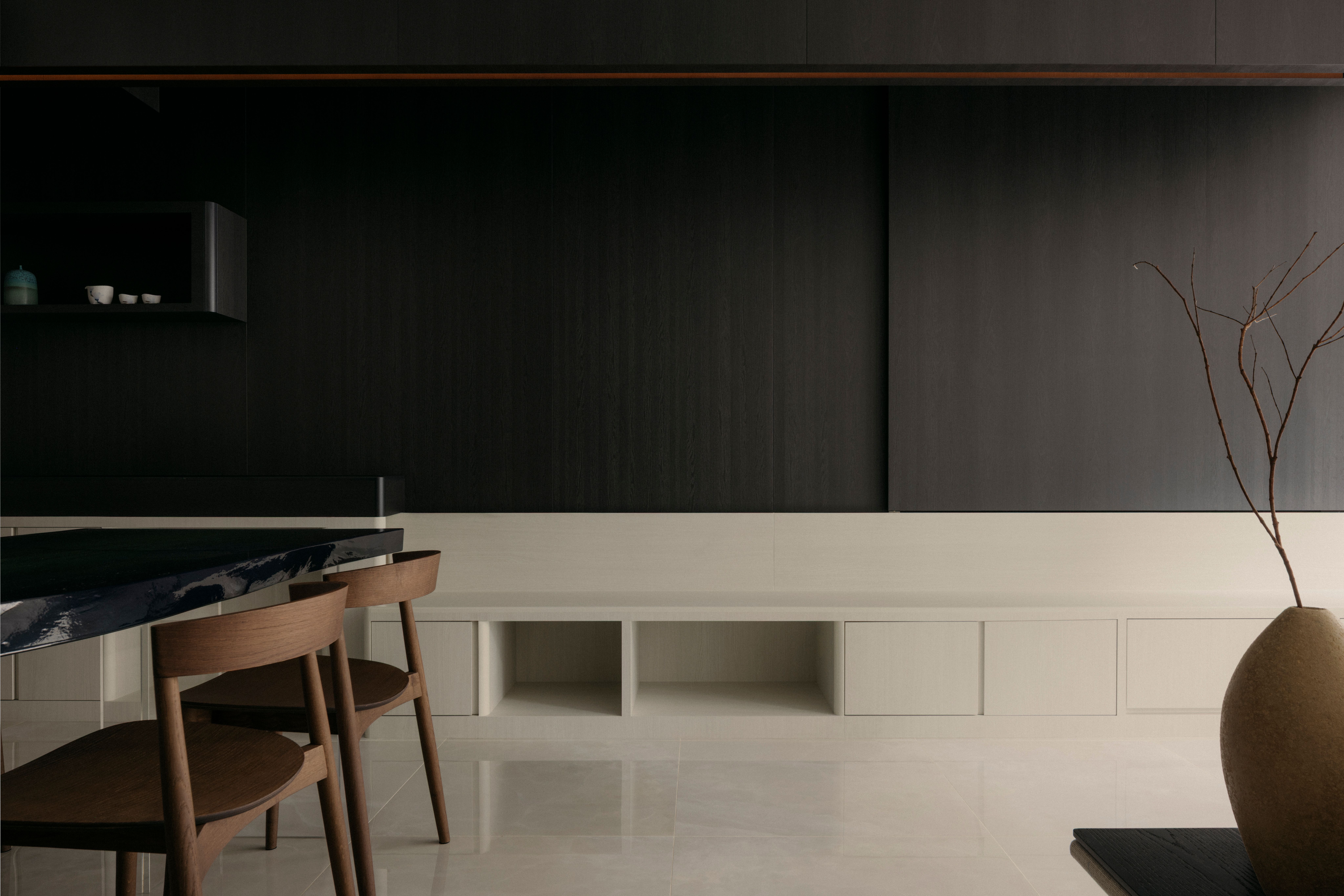 Moody, considered interior