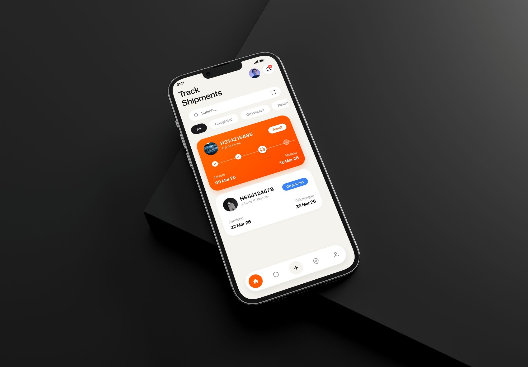 Shipment tracking mobile app interface