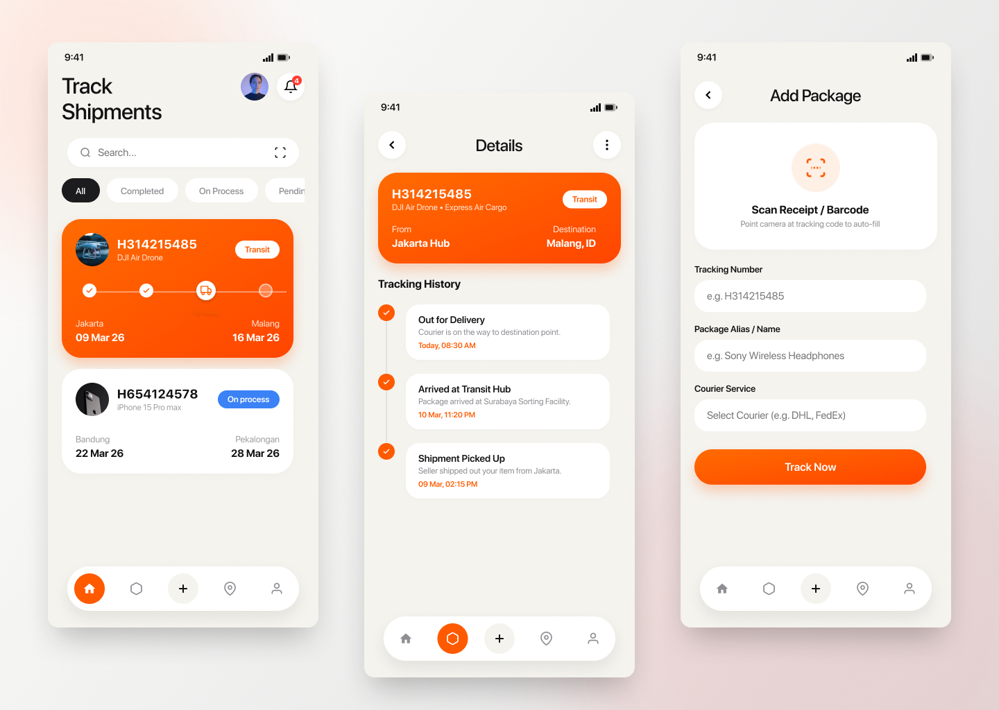 Shipment tracking mobile application interface
