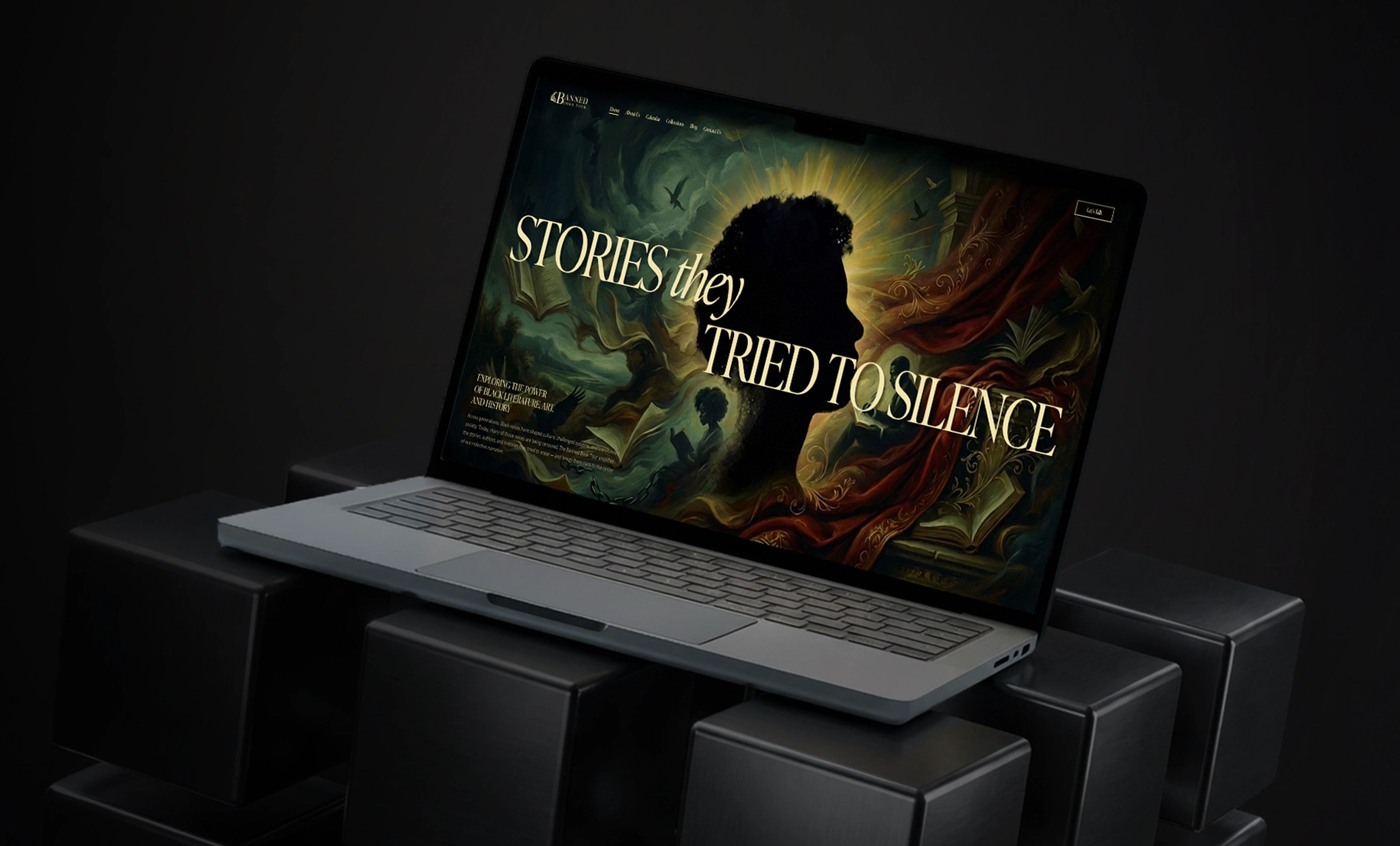 Editorial storytelling website displayed on a laptop mockup