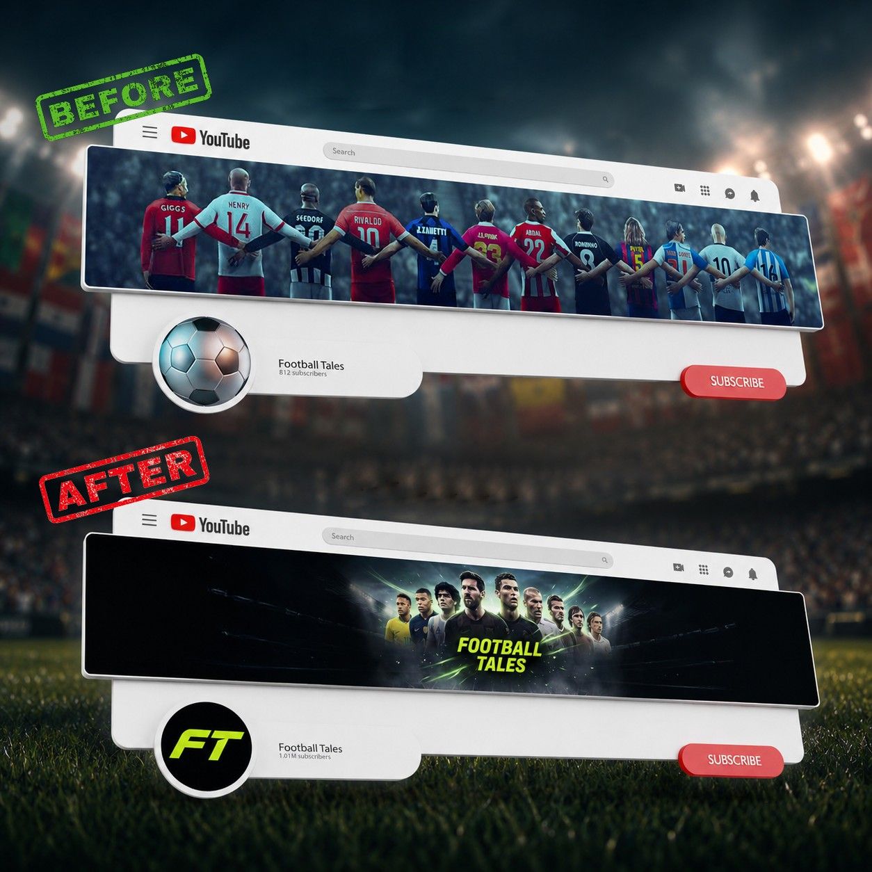 Football Tales YouTube channel before and after rebranding